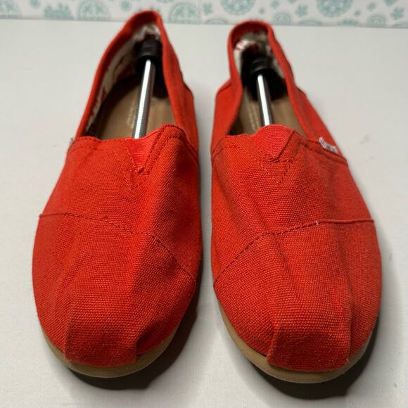 Toms Alpargata Womens 10M Classic Slip On Canvas Shoes Loafers Red Flats - Picture 1 of 9